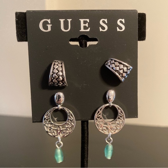 Guess silver tone with turquoise colored bead earrings. - Picture 1 of 2